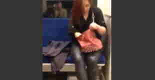 【衝撃】薬物摂取した女性が地下鉄で暴力をふるってる…。